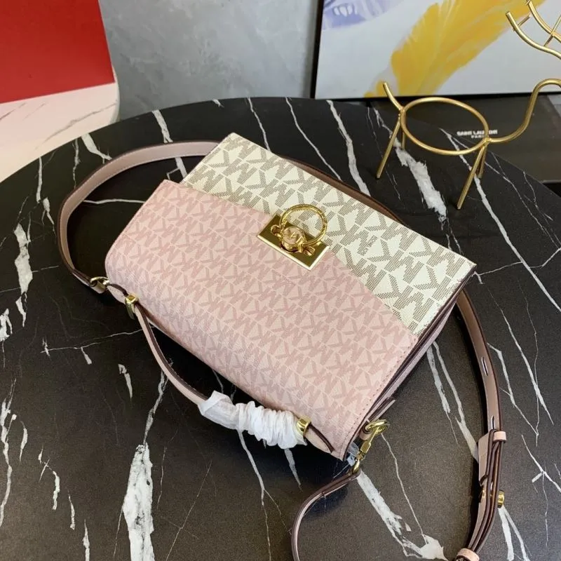 Michael Kors Pink White Monogram Crossbody Handbag - Image 4
