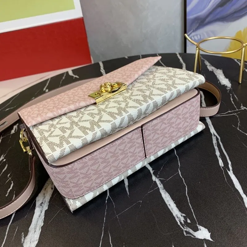 Michael Kors Pink White Monogram Crossbody Handbag - Image 7