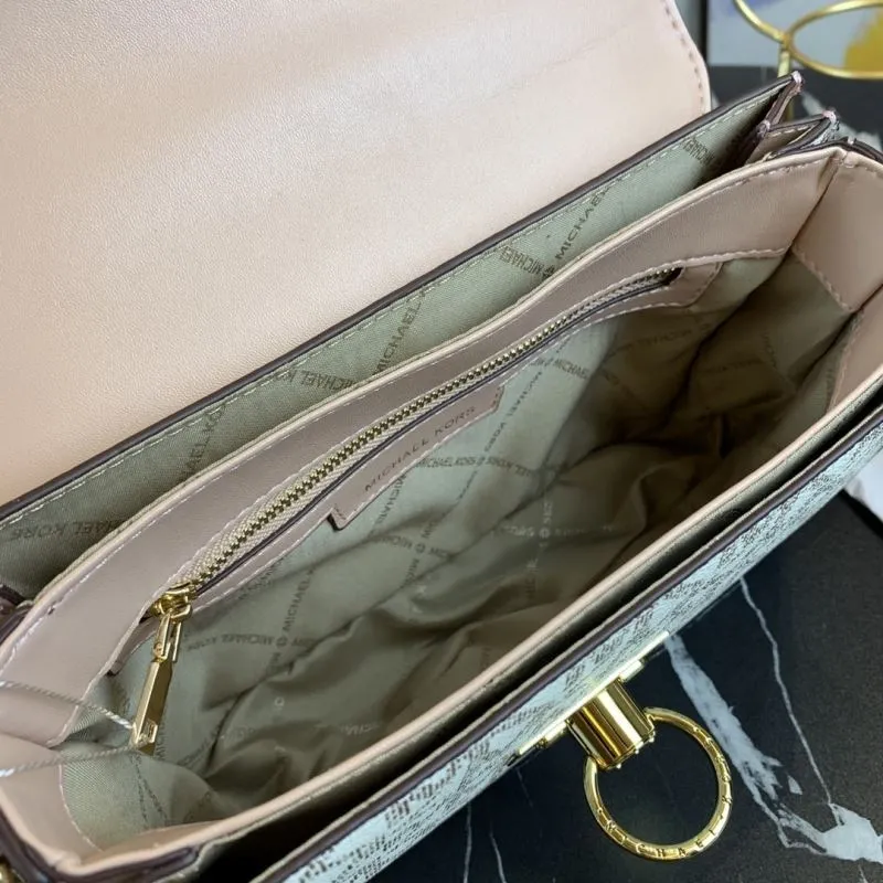 Michael Kors Pink White Monogram Crossbody Handbag - Image 8