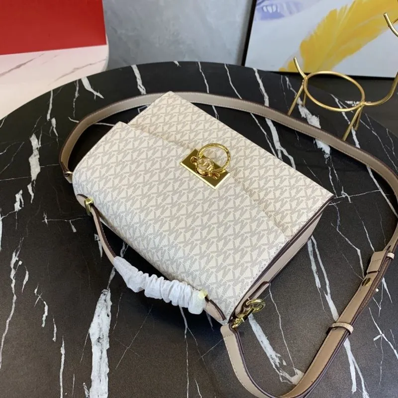 Michael Kors Beige Monogram Crossbody Handbag - Image 4
