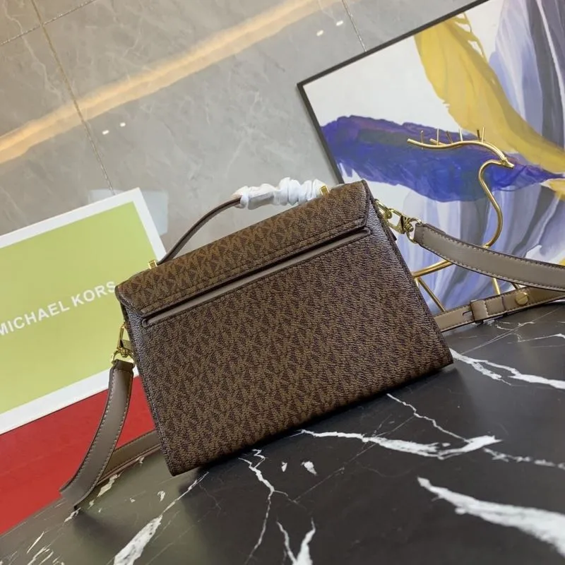 Michael Kors Brown Monogram Crossbody Handbag - Image 3