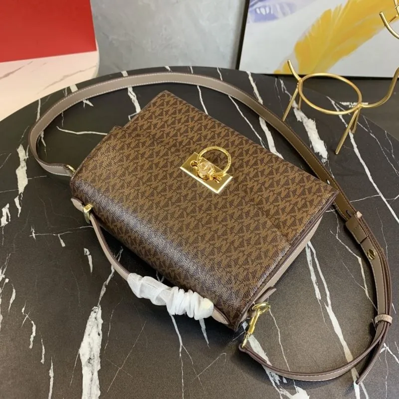 Michael Kors Brown Monogram Crossbody Handbag - Image 4