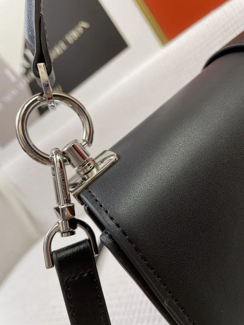 MK Black Leather Crossbody Handbag H21038 25cm - Image 5