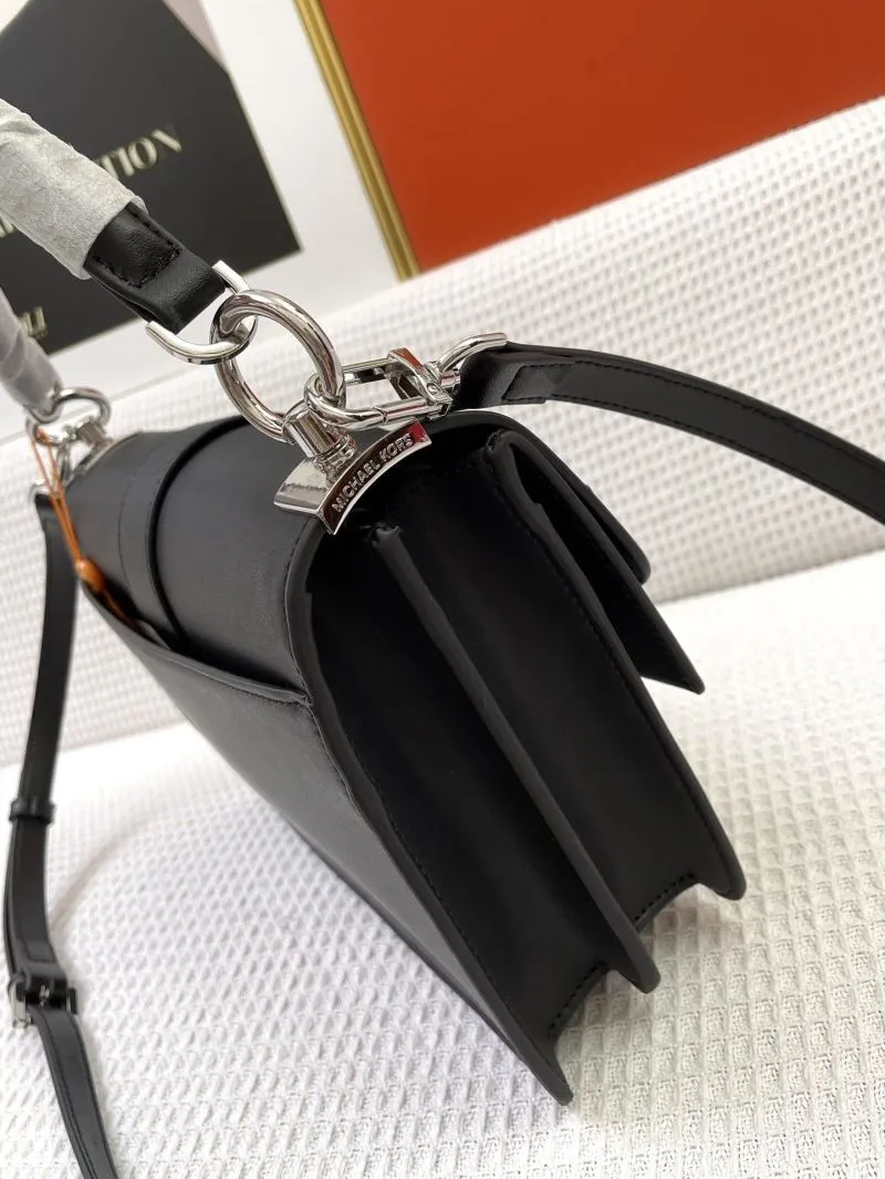 MK Black Leather Crossbody Handbag H21038 25cm - Image 6