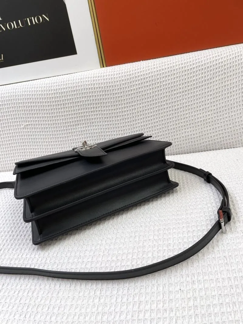 MK Black Leather Crossbody Handbag H21038 25cm - Image 7