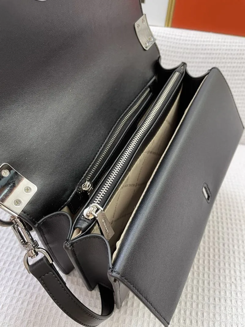 MK Black Leather Crossbody Handbag H21038 25cm - Image 8