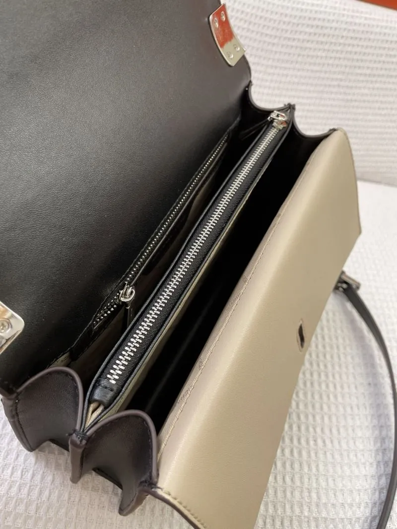 MK H21038 Gray Black Beige Crossbody Handbag 25cm - Image 8
