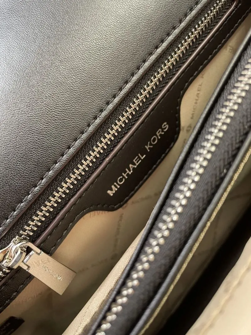 MK H21038 Gray Black Beige Crossbody Handbag 25cm - Image 9