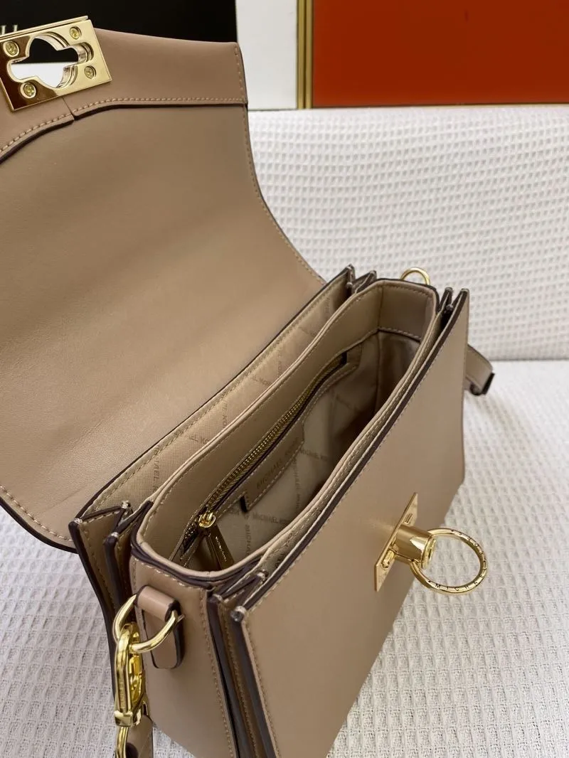 MK Tan Leather Crossbody Handbag H9657 24CM - Image 8