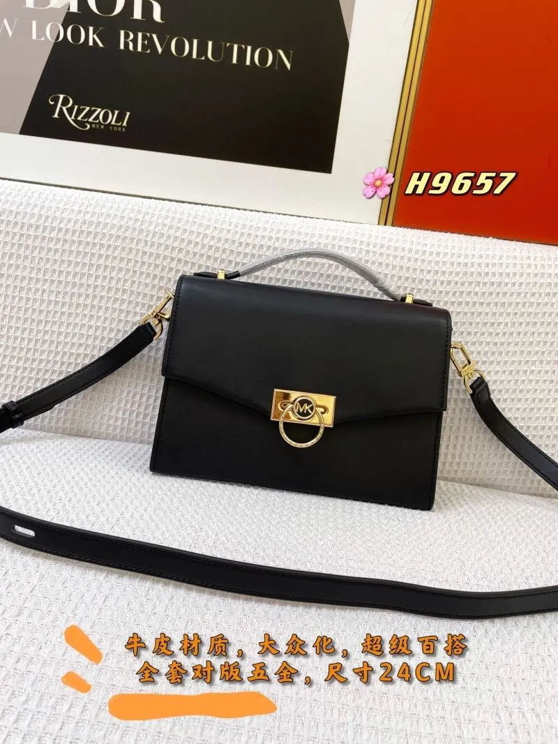 MK Black Leather Crossbody Handbag H9657 Size 24cm