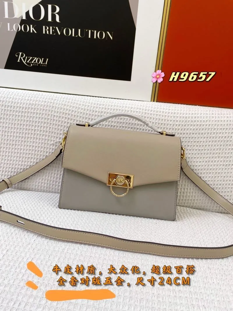 MK Gray Leather Crossbody Bag H9657 24CM