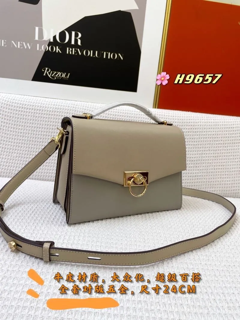 MK Gray Leather Crossbody Bag H9657 24CM - Image 3