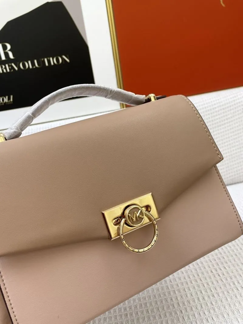 MK H9657 Beige Leather Crossbody Handbag 24CM - Image 4