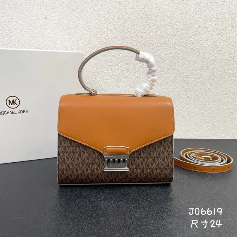 Michael Kors Brown Tan Top Handle Handbag J06619 Size 24