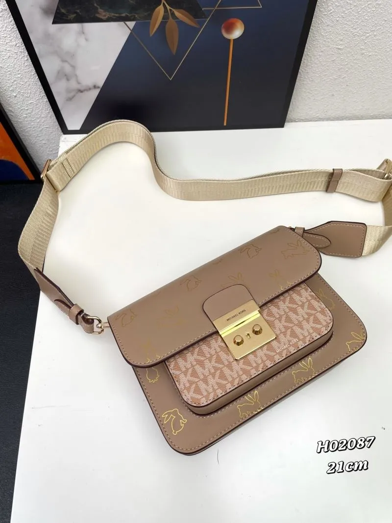Michael Kors Taupe Satchel Crossbody Bag H02087 21cm - Image 3