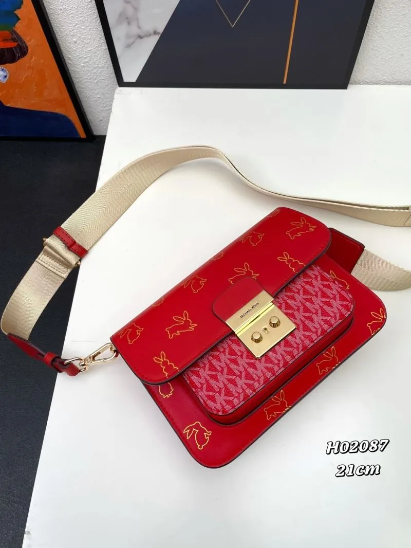 Michael Kors Red Rabbit Print Satchel Crossbody Bag H02087 21cm - Image 3