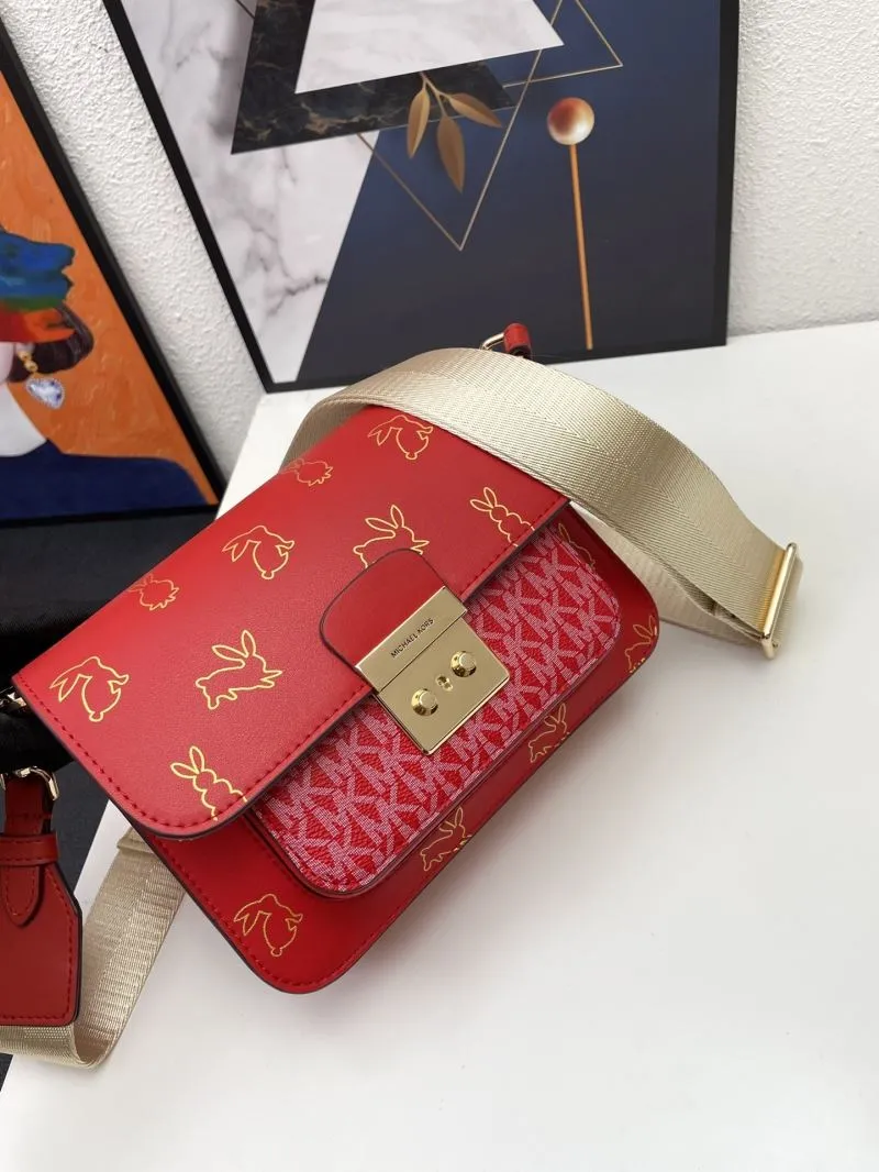 Michael Kors Red Rabbit Print Satchel Crossbody Bag H02087 21cm - Image 5