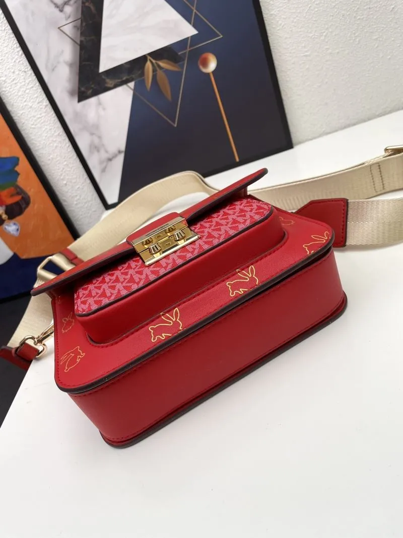 Michael Kors Red Rabbit Print Satchel Crossbody Bag H02087 21cm - Image 6