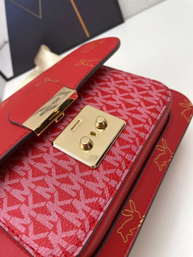 Michael Kors Red Rabbit Print Satchel Crossbody Bag H02087 21cm - Image 7