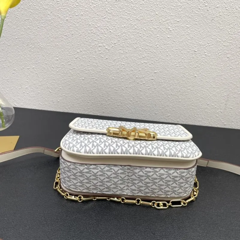 MK Monogram White Satchel Crossbody Bag H02047 - Image 7