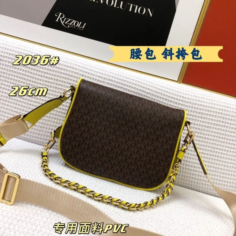 Michael Kors Brown Yellow Trim Crossbody Waist Bag 2036 26cm - Image 3