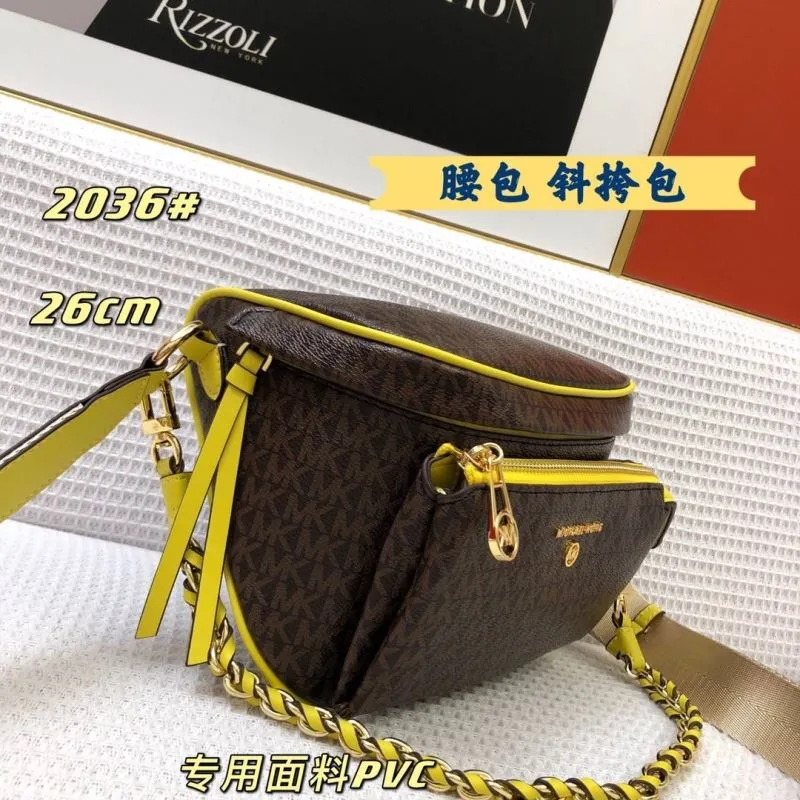 Michael Kors Brown Yellow Trim Crossbody Waist Bag 2036 26cm - Image 4