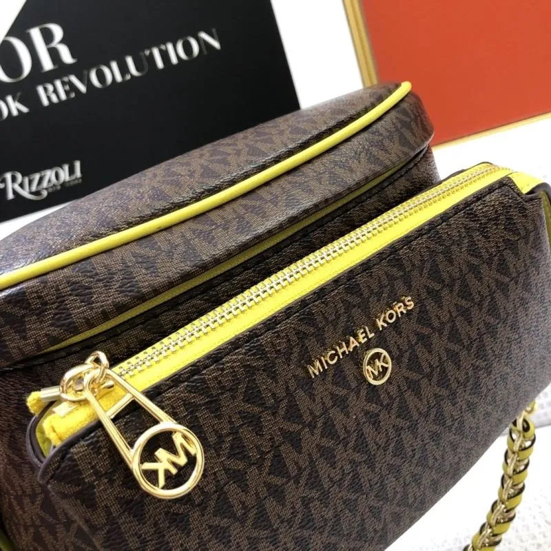 Michael Kors Brown Yellow Trim Crossbody Waist Bag 2036 26cm - Image 6