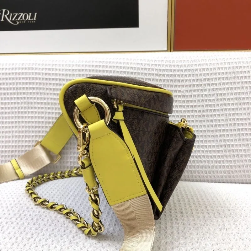 Michael Kors Brown Yellow Trim Crossbody Waist Bag 2036 26cm - Image 7