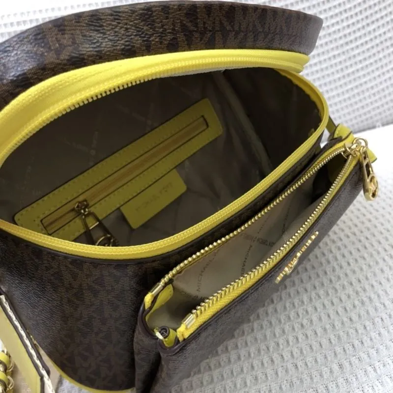 Michael Kors Brown Yellow Trim Crossbody Waist Bag 2036 26cm - Image 8