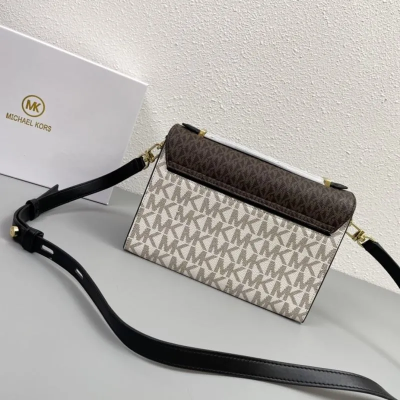 Michael Kors Brown White Monogram Satchel Crossbody Bag 69 - Image 3