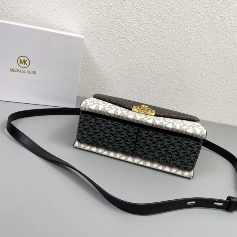 Michael Kors Brown White Monogram Satchel Crossbody Bag 69 - Image 7