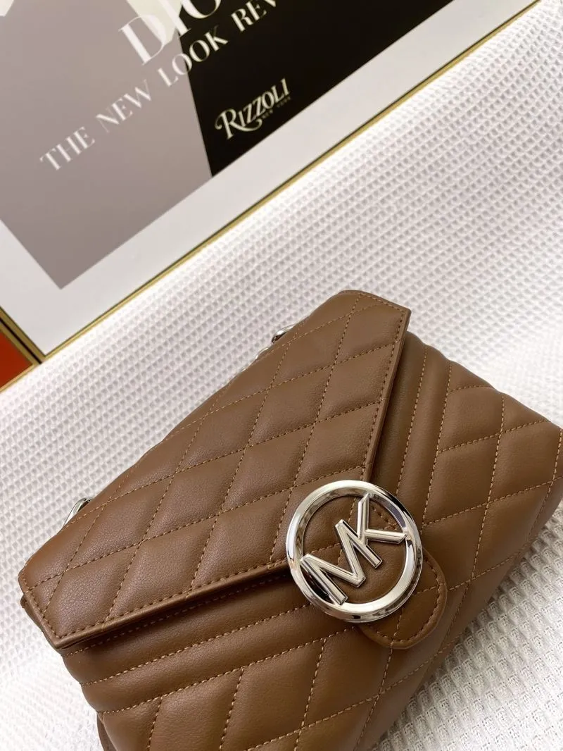 MK Brown Quilted Leather Satchel Bag H021052 23cm - Image 4