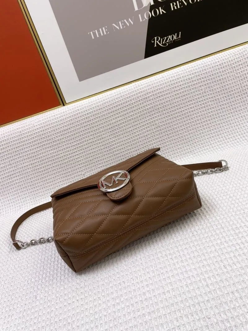 MK Brown Quilted Leather Satchel Bag H021052 23cm - Image 7