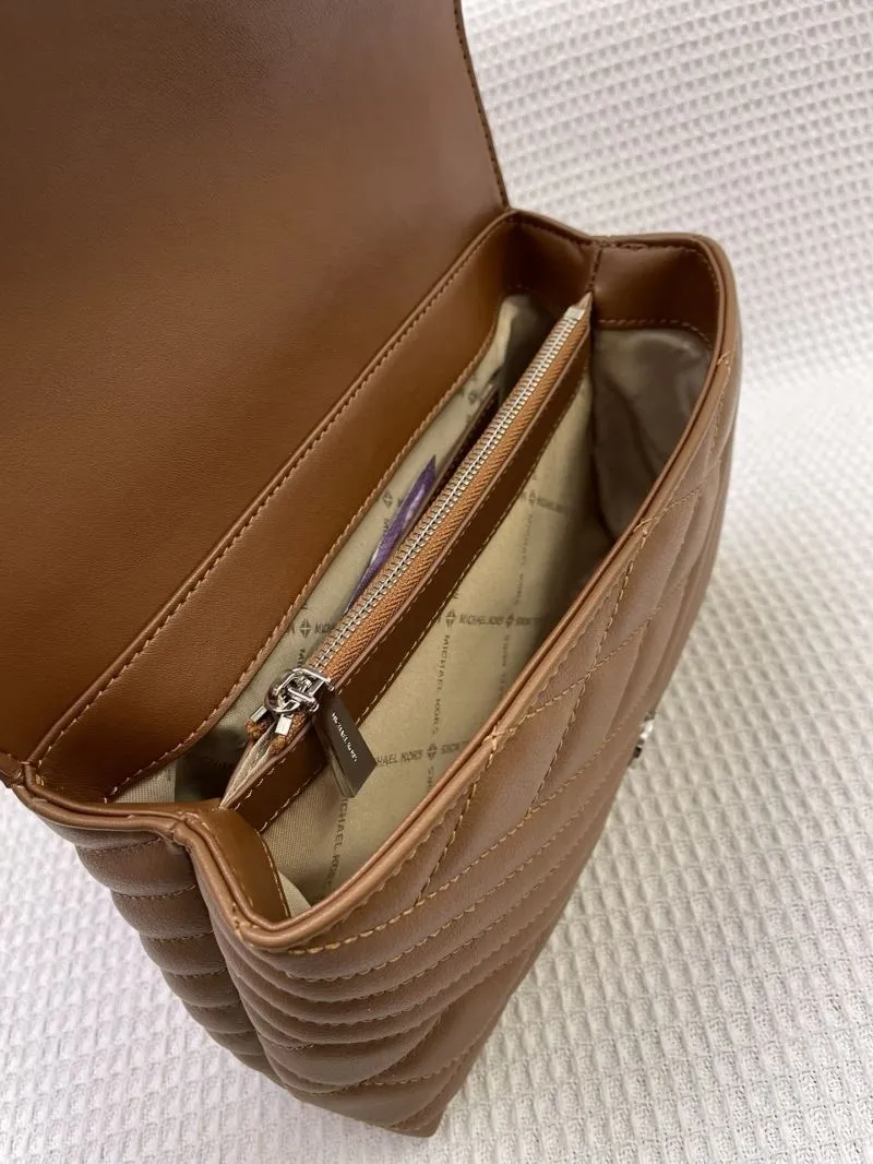 MK Brown Quilted Leather Satchel Bag H021052 23cm - Image 8