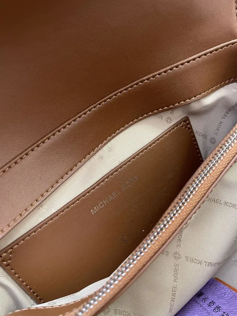 MK Brown Quilted Leather Satchel Bag H021052 23cm - Image 9