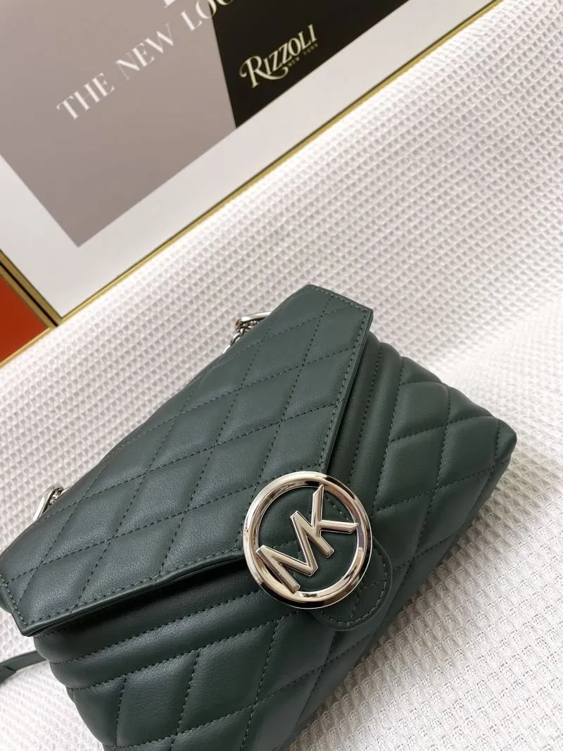 MK Dark Green Quilted Leather Satchel Bag H021052 23cm - Image 4