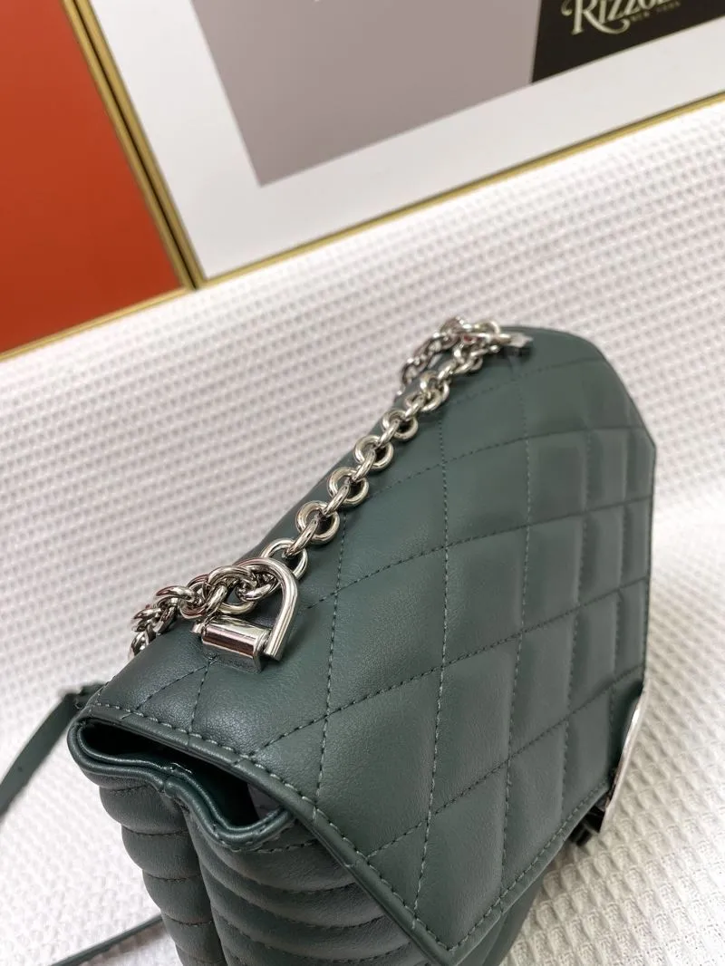 MK Dark Green Quilted Leather Satchel Bag H021052 23cm - Image 5