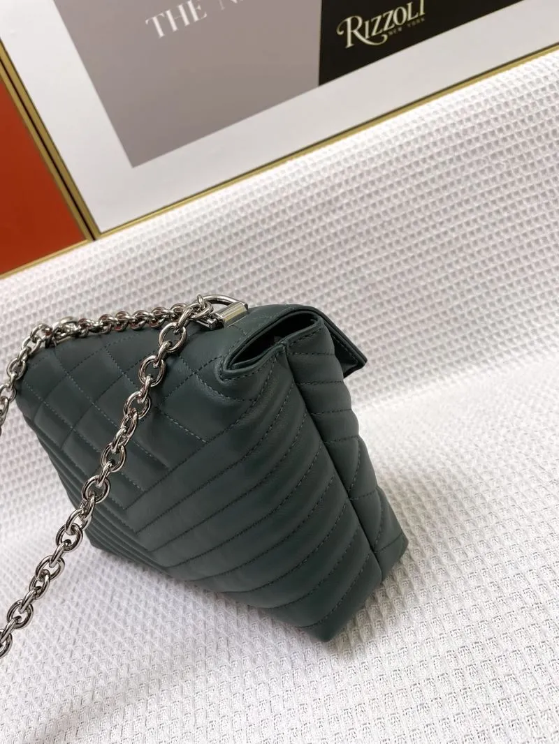 MK Dark Green Quilted Leather Satchel Bag H021052 23cm - Image 6