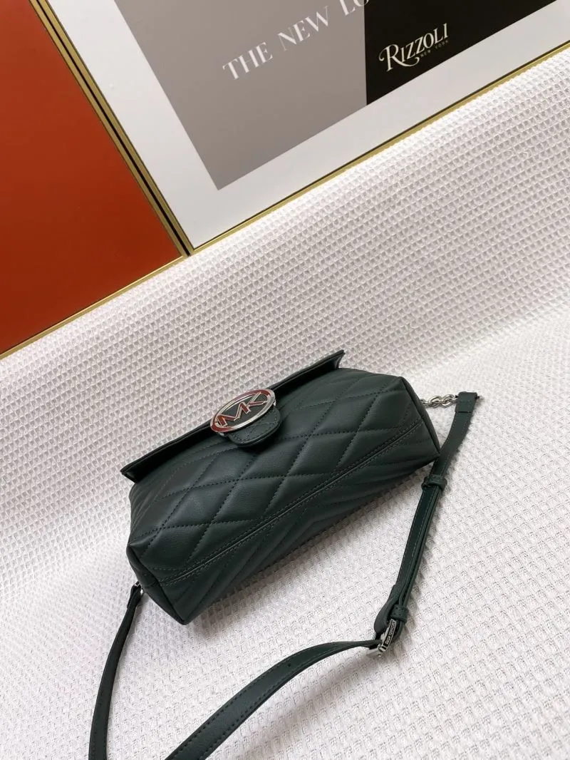 MK Dark Green Quilted Leather Satchel Bag H021052 23cm - Image 7
