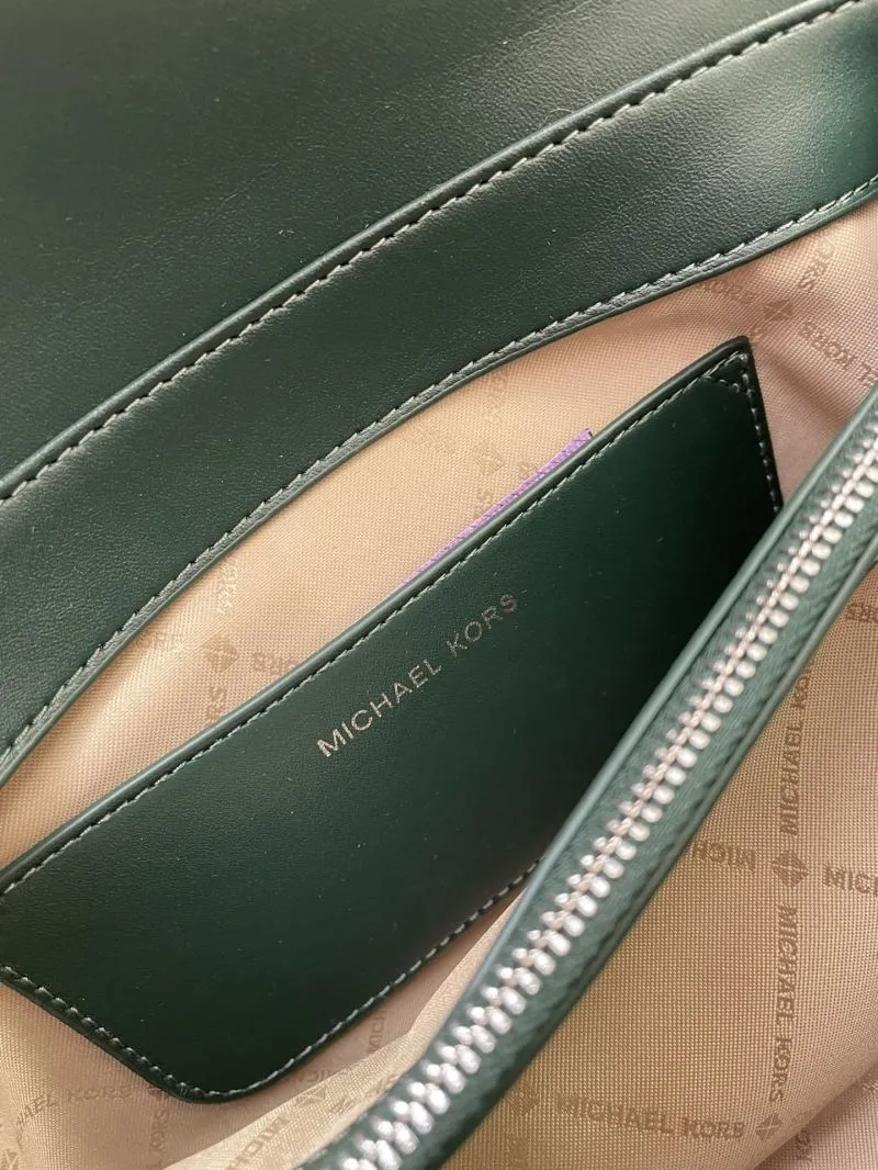 MK Dark Green Quilted Leather Satchel Bag H021052 23cm - Image 9