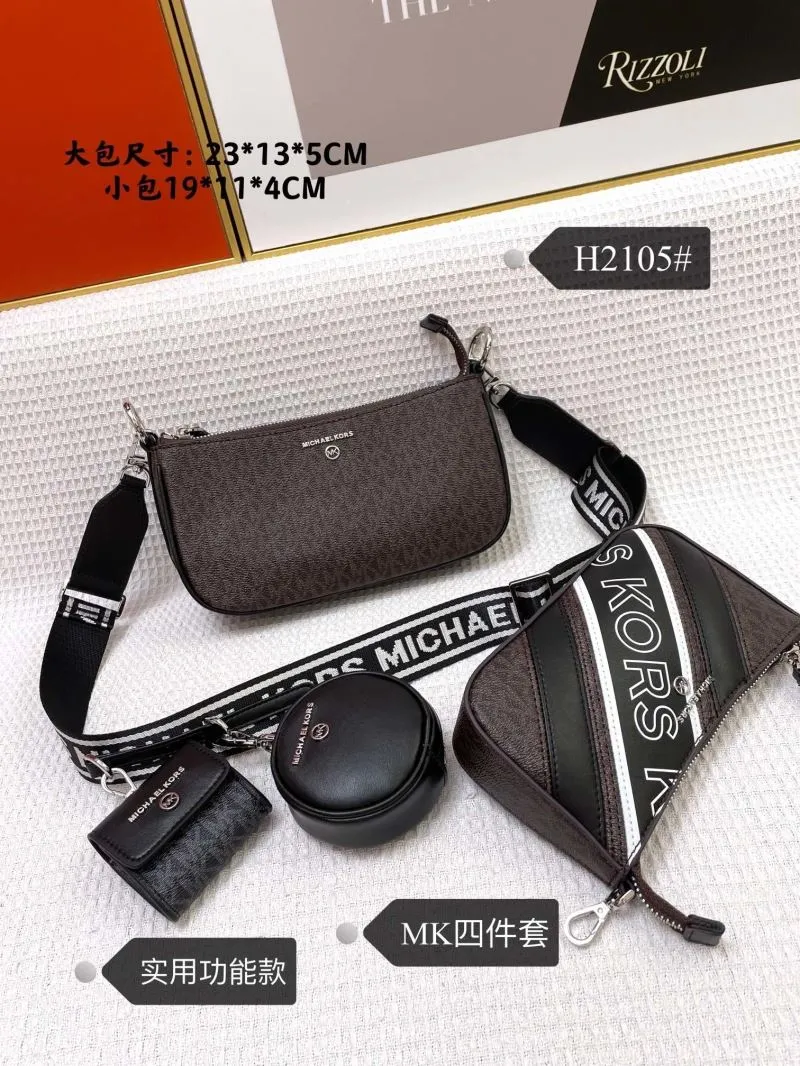 Michael Kors H2105 4 Piece Crossbody Bag Set Dark Brown