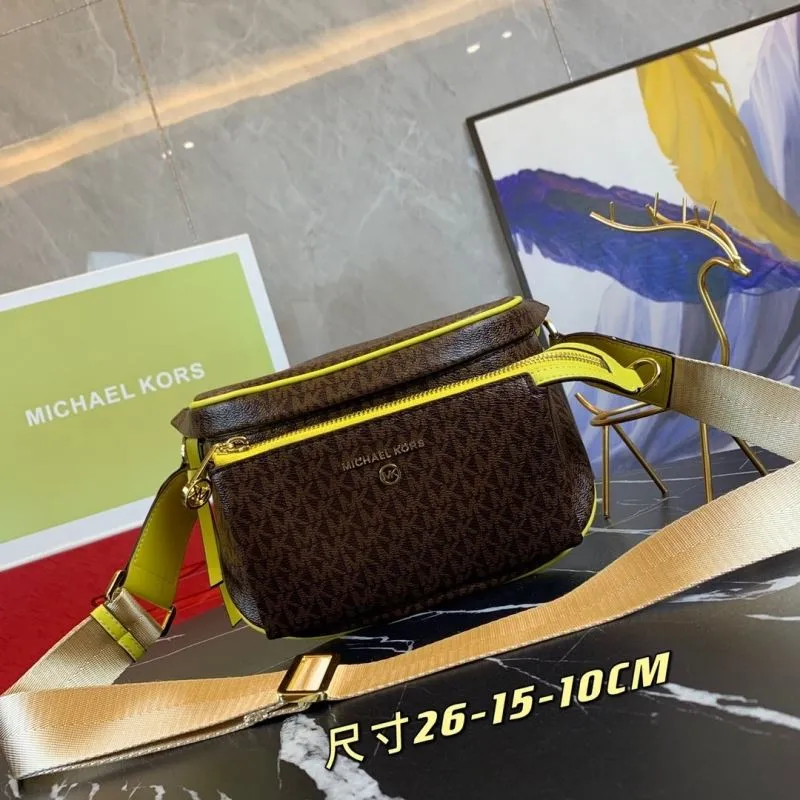 Michael Kors Brown Yellow Satchel Crossbody Bag