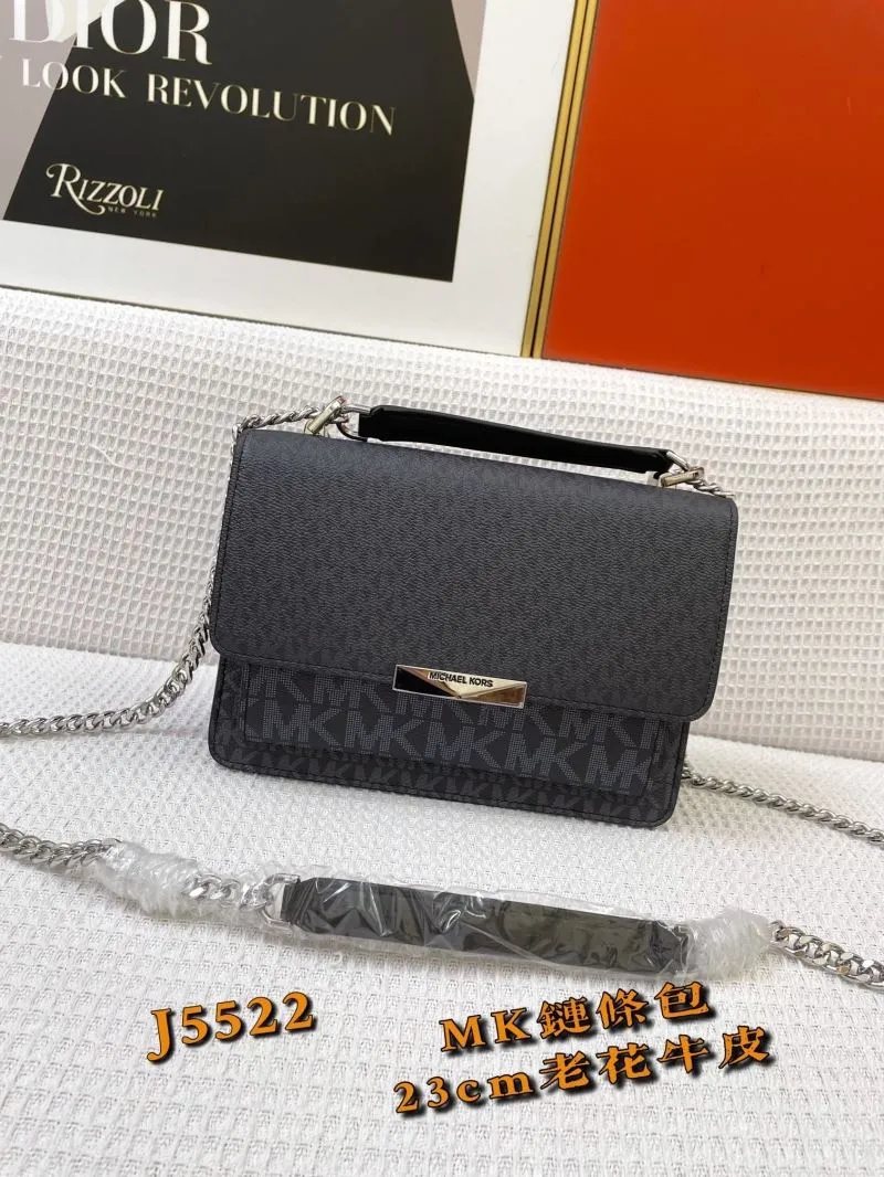 Michael Kors J5522 Black Monogram Chain Satchel Bag