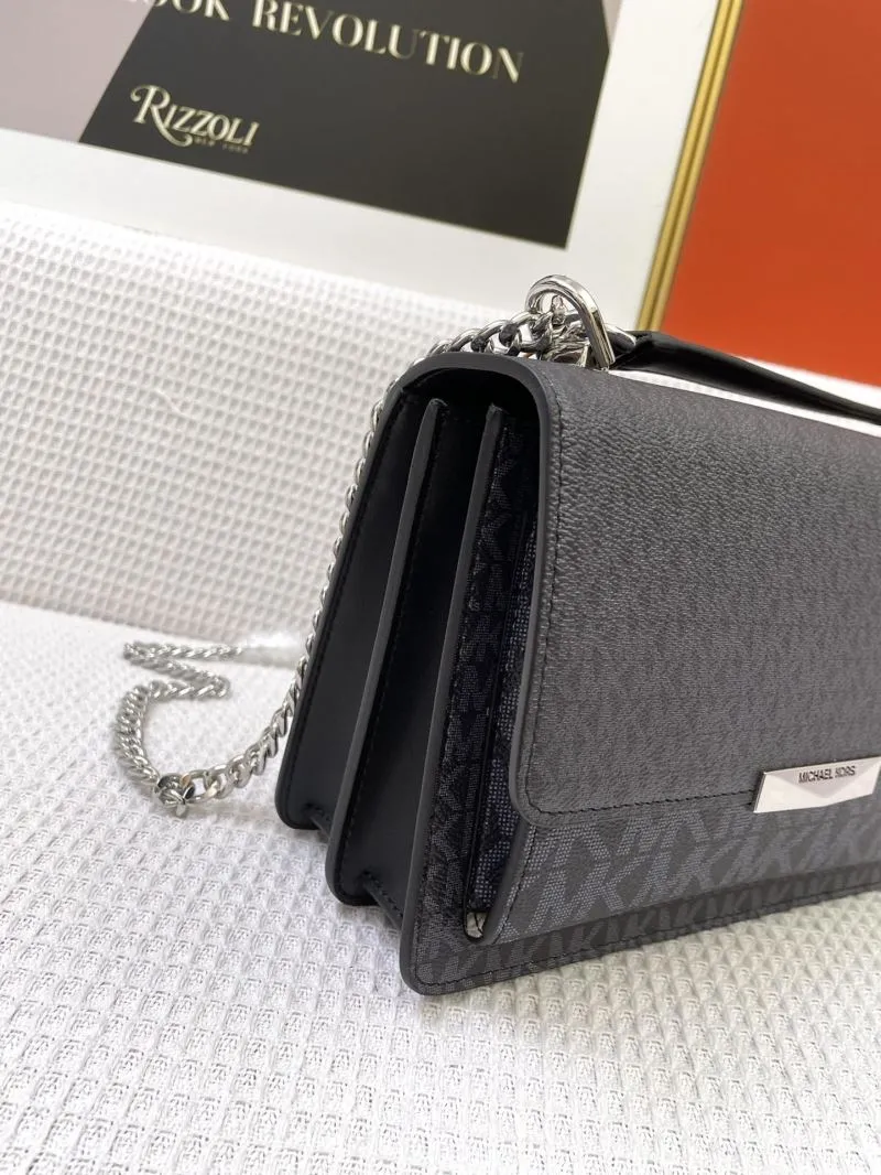 Michael Kors J5522 Black Monogram Chain Satchel Bag - Image 6
