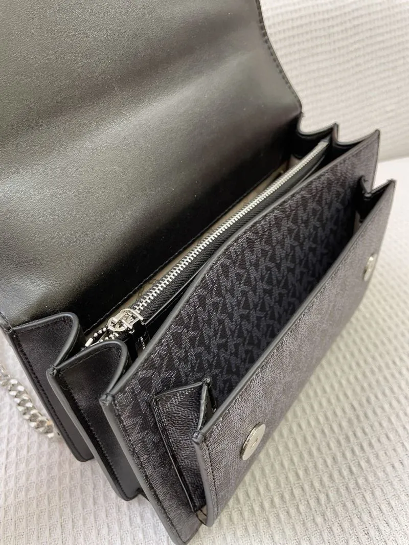 Michael Kors J5522 Black Monogram Chain Satchel Bag - Image 8