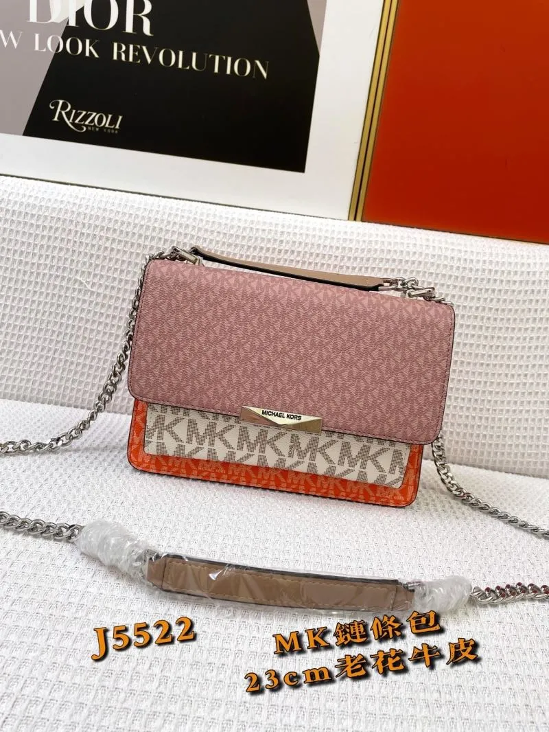 Michael Kors J5522 Monogram Chain Crossbody Bag Pink Orange 23cm