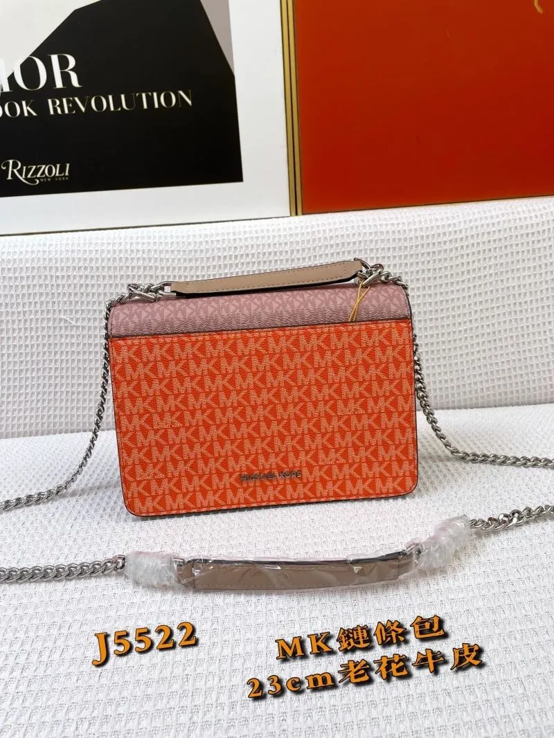 Alternative view of Michael Kors J5522 Monogram Chain Crossbody Bag Pink Orange 23cm