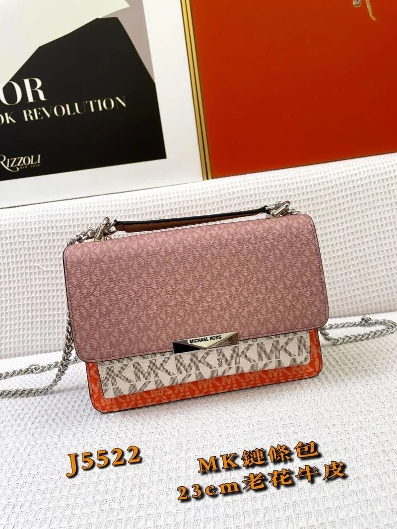 Michael Kors J5522 Monogram Chain Crossbody Bag Pink Orange 23cm - Image 3
