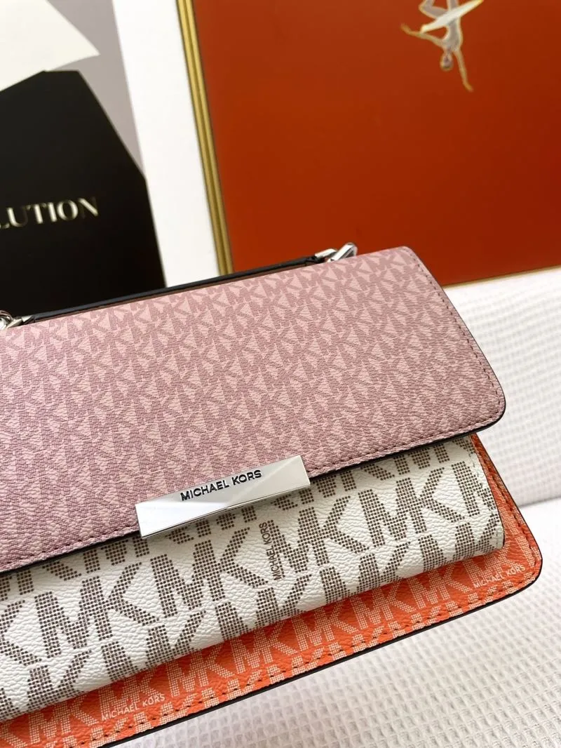 Michael Kors J5522 Monogram Chain Crossbody Bag Pink Orange 23cm - Image 4