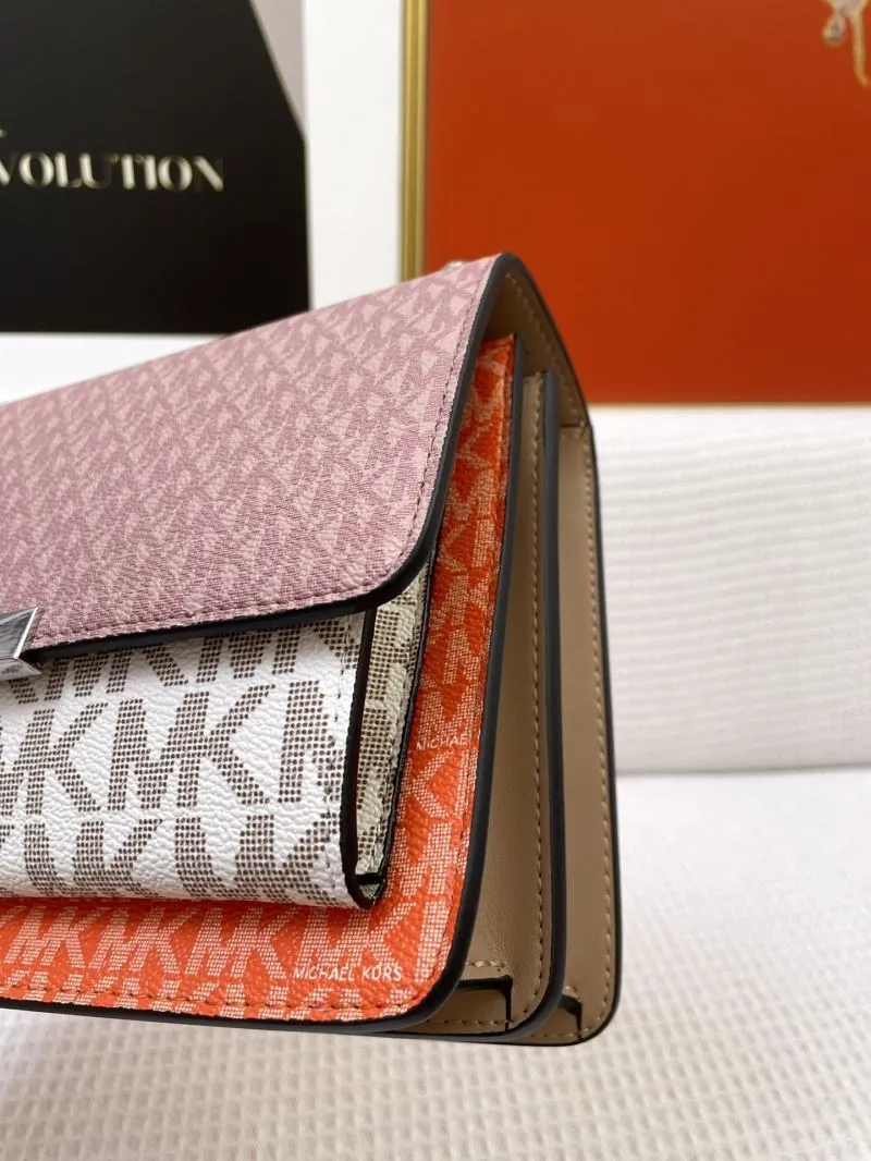 Michael Kors J5522 Monogram Chain Crossbody Bag Pink Orange 23cm - Image 5